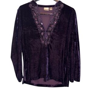 Women’s‎ Crushed Velvet Chico's Purple Embellished Blouse Size 0 Whimsigoth